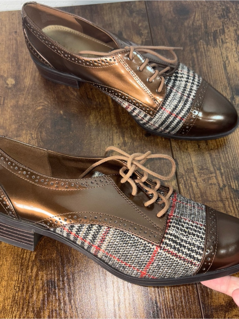 Houndstooth Classic Brown Plaid Oxford Shoes for Women
